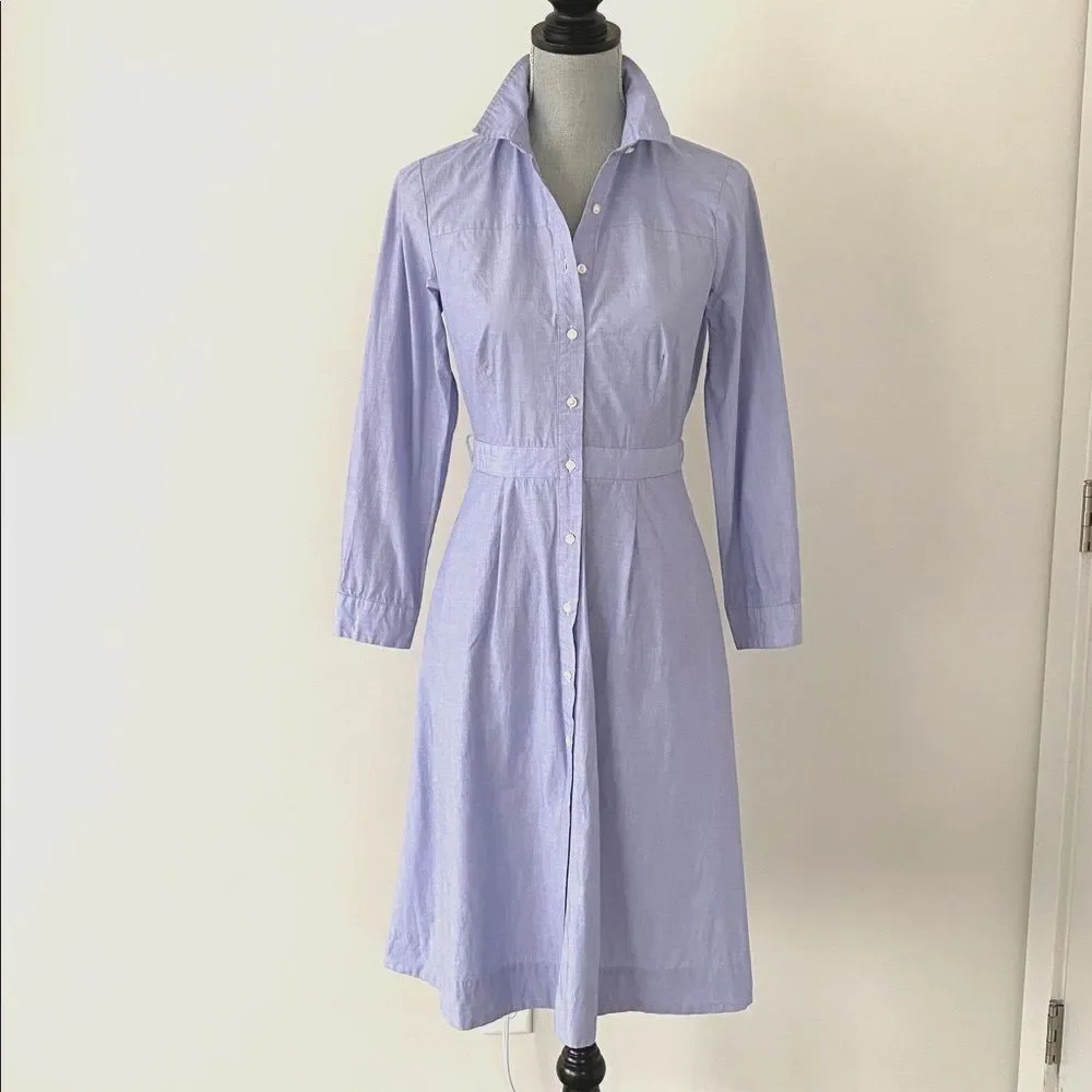 J.Crew Blue Button-Up Cotton Midi Dress Sz 4 Preppy Academia Classic Euro Summer